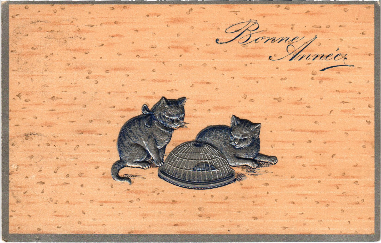 PC CATS, CAT AND MOUSE GAME, BONNE ANNÉE, Vintage EMBOSSED