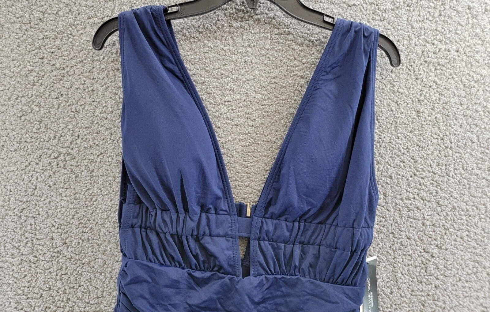 Carmen Marc Valvo Plunge-Neck Ruched One-Piece Swimsuit Women's 14 Maritime~ - Picture 3 of 15