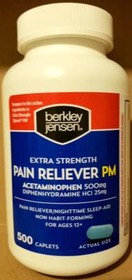 Berkley Jensen Ex Strength Non-Aspirin PM Tylenol Pain Relief 500 Caps EXP 12/25