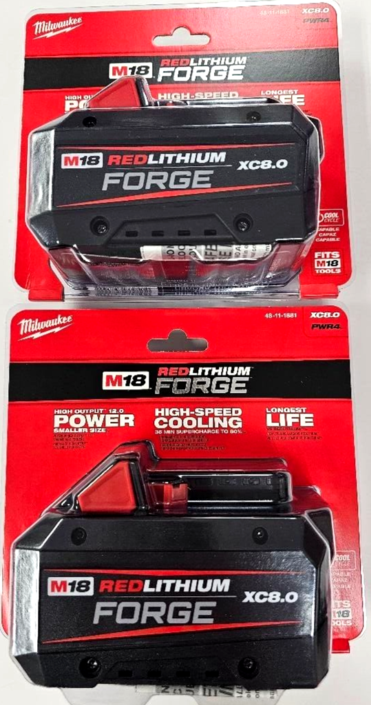(2) NEW Milwaukee Genuine M18 Forge 48-11-1881 8.0 AH Batteries 18V Red Lithium