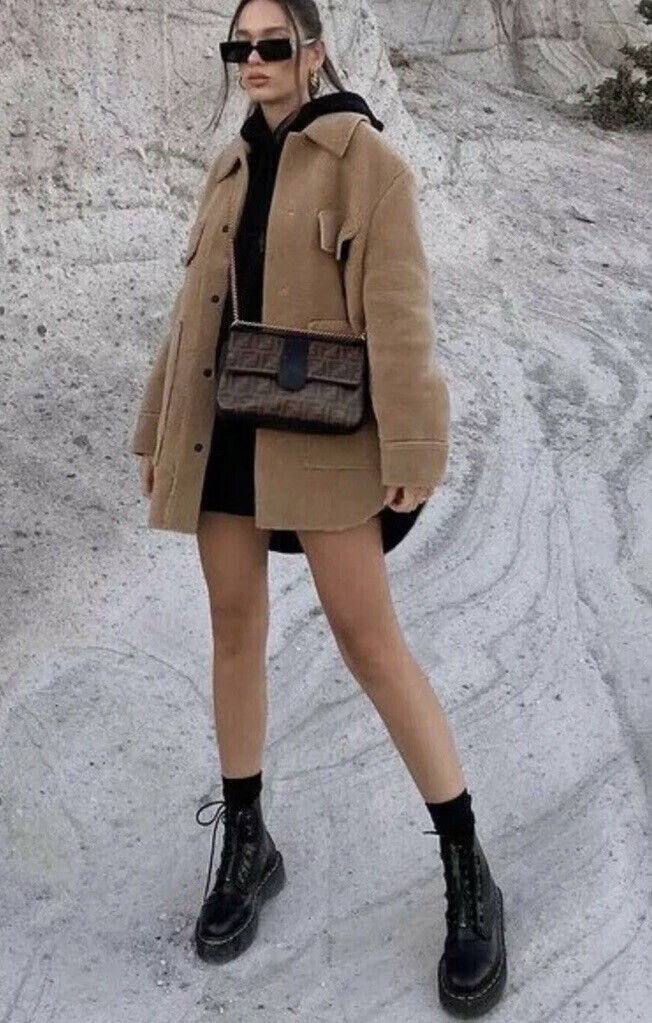 ZARA Oversized Faux Shearling Double Faced Overshirt Jacket