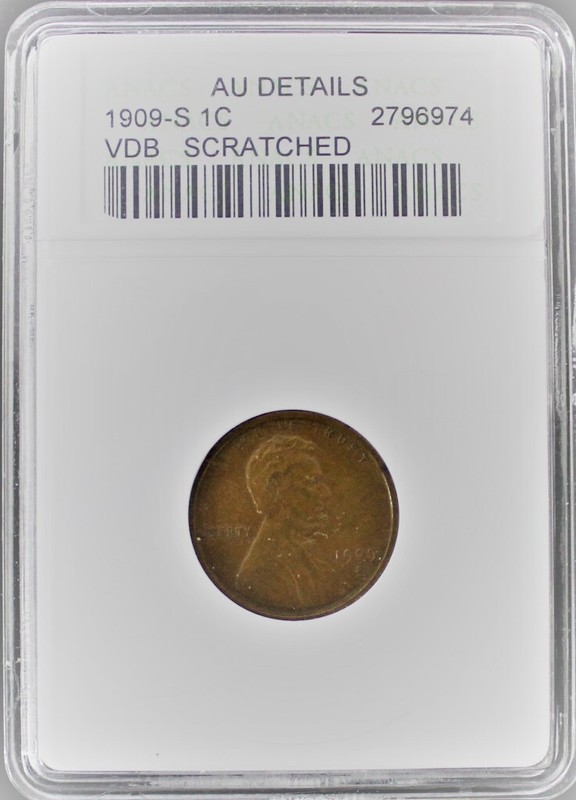 1909-S VDB 1C LINCOLN WHEAT CENT - ANACS  AU
