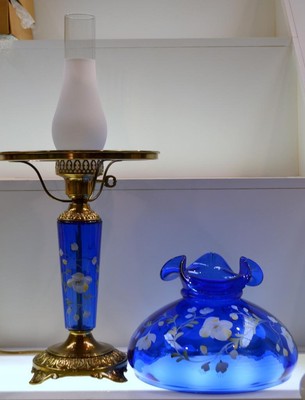 Fenton Lamp COBALT BLUE Table w FOUNT Golden Flax on Cobalt 23