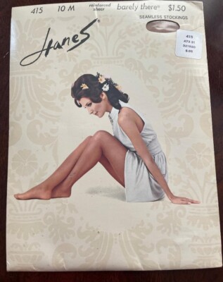 Vtg Hanes 415 Thigh High Stockings - Barely There  size 10 M
