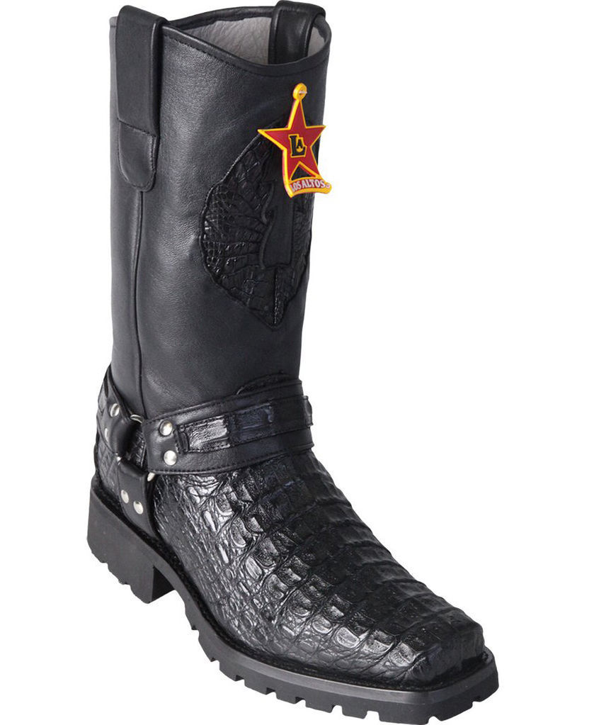 Pre-owned Los Altos Boots Los Altos Genuine Crocodile Black Motorcycle Biker Western Cowboy Ee+ Boot