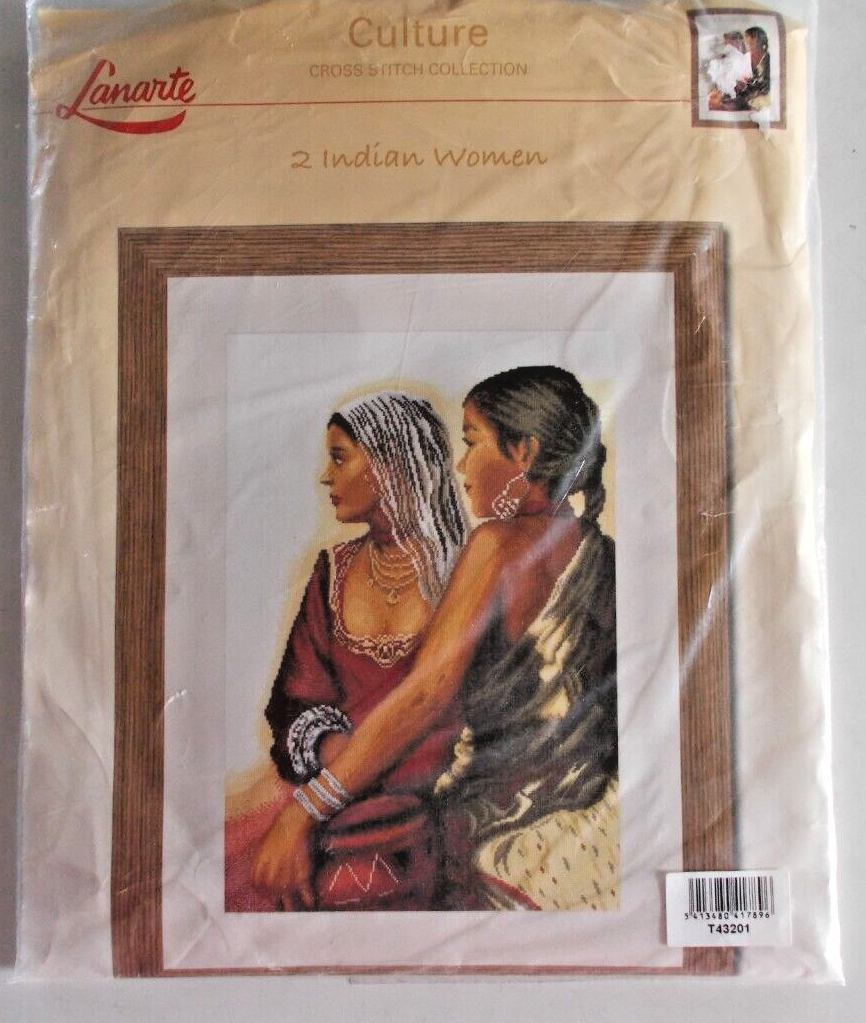 Lanarte Two Indian Women Counted Cross Stitch Kit 27 Ct. Cotton Fabric