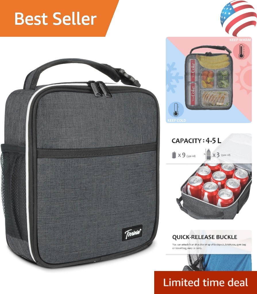 Compact Insulated Lunch Bag - Mini Portable Thermal Cooler Tote - Charcoal