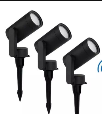 Hampton Bay 3-Pack Smart 450 Lumens Low Vol Black LED Outdoor Spotlight Hubspace
