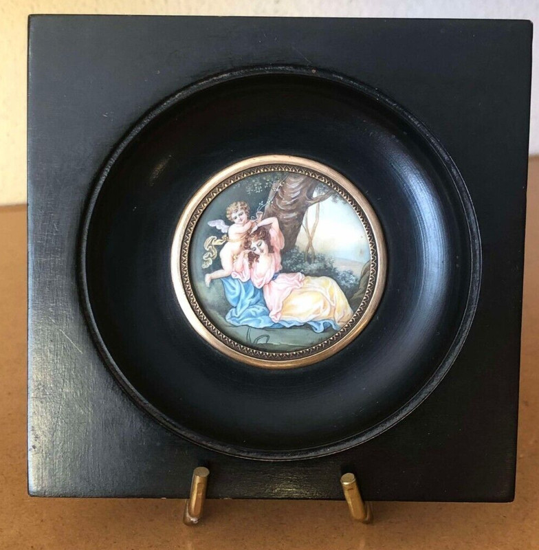 Miniature, Femme Et Angelot SignÃ©E Kauffmann