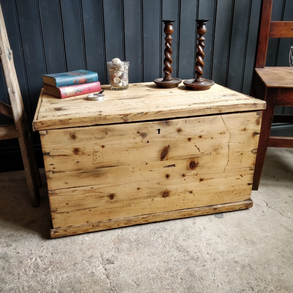 pine trunk, vintage wooden trunk, toy box, vintage storage, playroom
