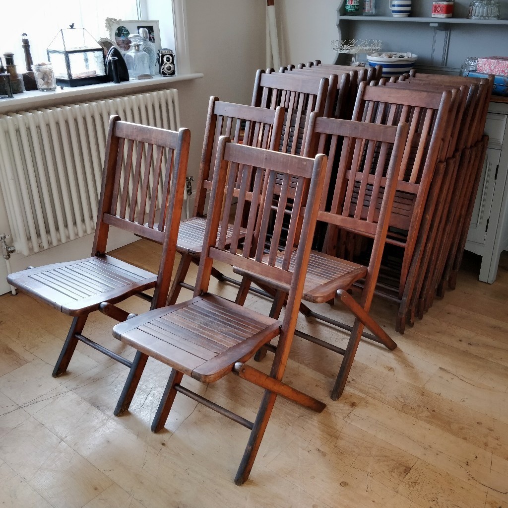 Antique folding chapel chairs, church chairs, garden chairs, folding