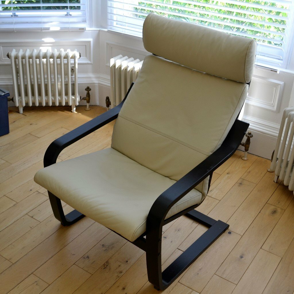Poang Armchair Black/brown frame with cream leather in perfect