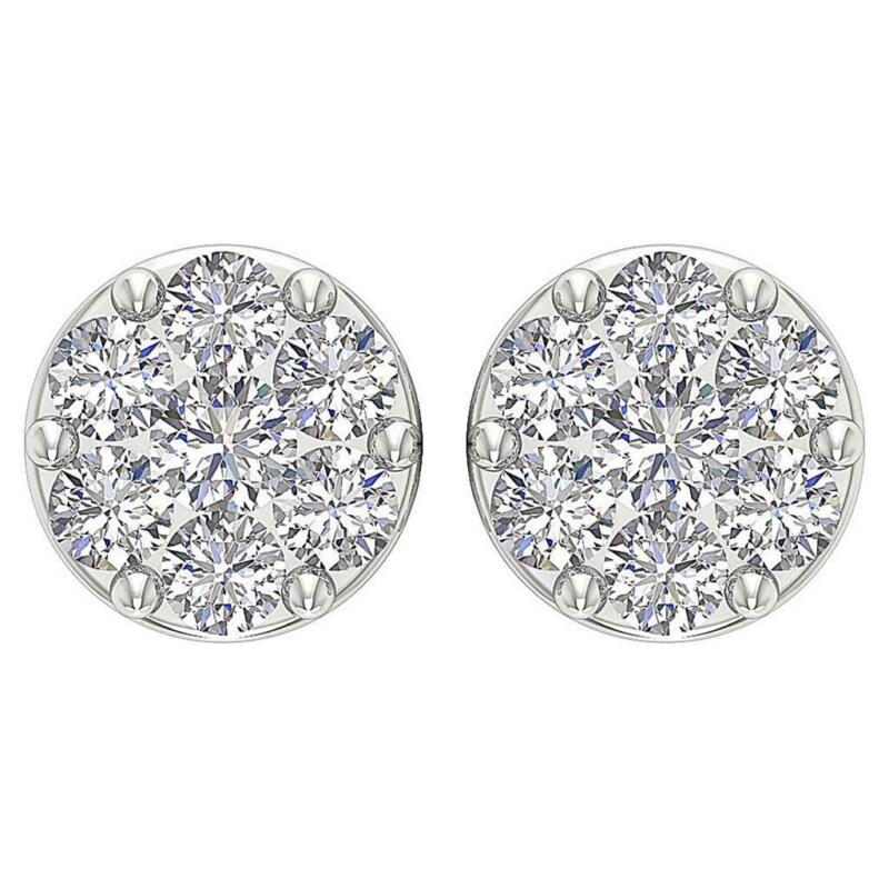 Prong Set Cluster Stud Earrings I1 G 0.40ct Genuine Diamond 14k White Gold 5.42m