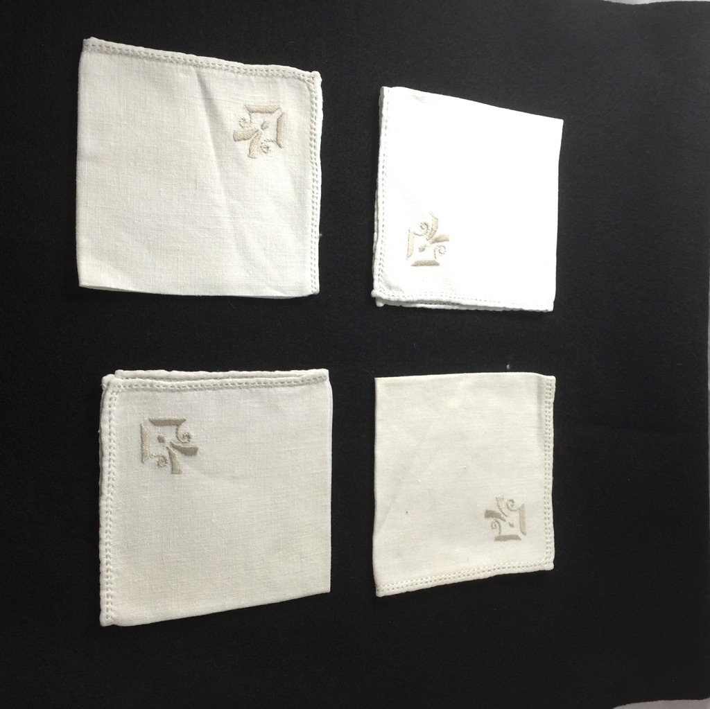 4 Vintage Embroidered Napkins White Linen Art Deco Edwardian Style Set