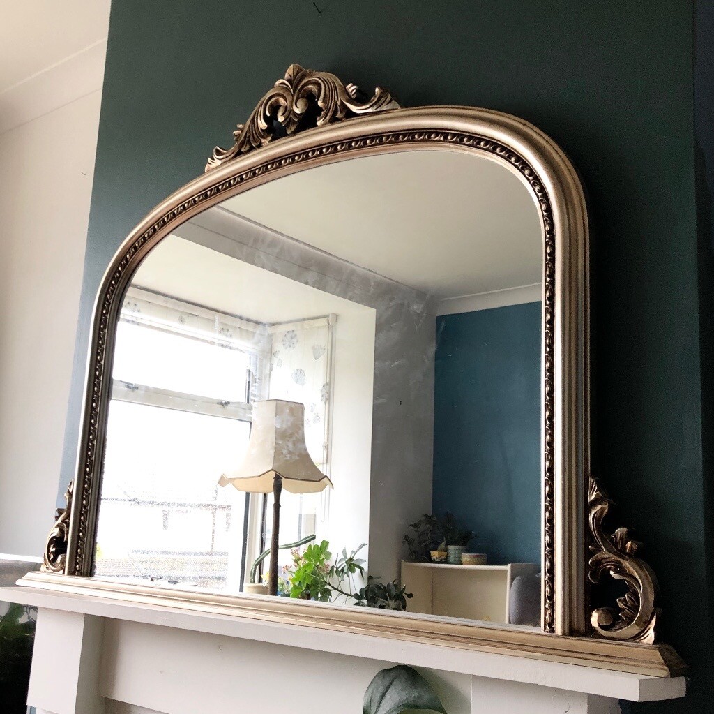 Large Gold Gilt Ornate Arched Overmantle Antique Style standing Mirror