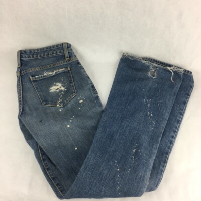 Paper Denim & Cloth Womens Ripper Jeans Blue Paint Splatter