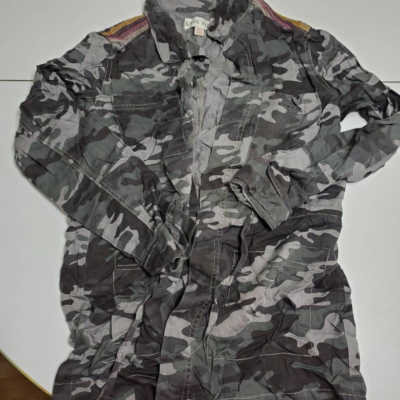Knox Rose Womens Cargo Utility Jacket Gray Black Camouflage Zip Drawstring XS