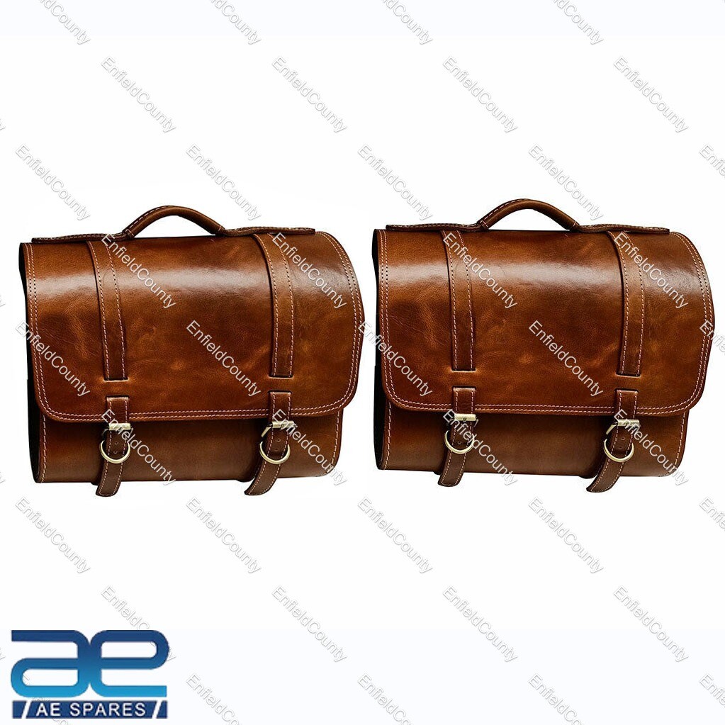 For Royal Enfield Classic 350 500cc Brown Tan Genuine Leather Luggage Bag 