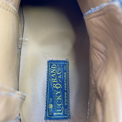 Lucky Brand Mens Hooper Ankle Boots Brown Leather Zip Almond Toe Buckle Strap 9M