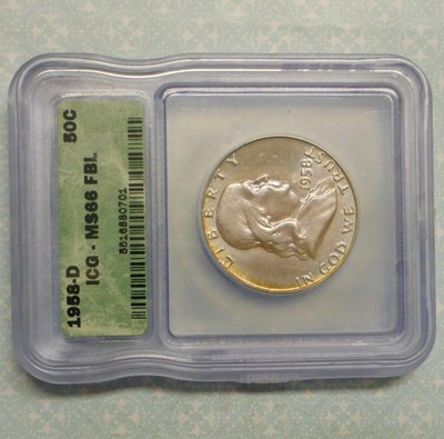 1958 D ICG MS 66 FBL Franklin Silver Half Dollar, Full Bell Lines, Color Tone