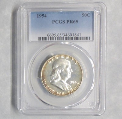 1954 PCGS PR 65 Silver Franklin Half Dollar, PR 65 Silver .50 Cent Coin