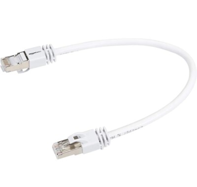 Amazon Basics RJ45 Cat 7 Ethernet Patch Cable, 10Gpbs, White, 1 Foot, New! 