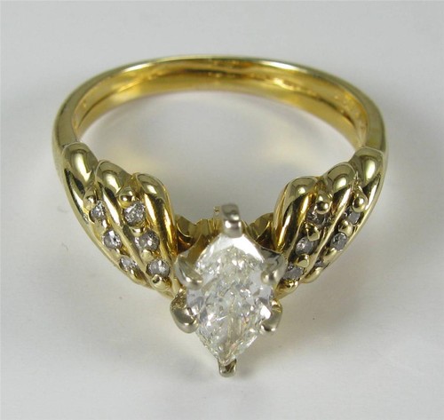 Marquise Diamond 1.0CTW Engagement Ring Wedding Band Set 14K Yellow Gold > VIDEO