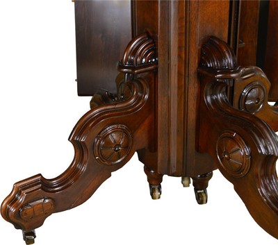 17432 Victorian Round Walnut Dining Table w/ Carved Skirt Split Base 3 Leaves