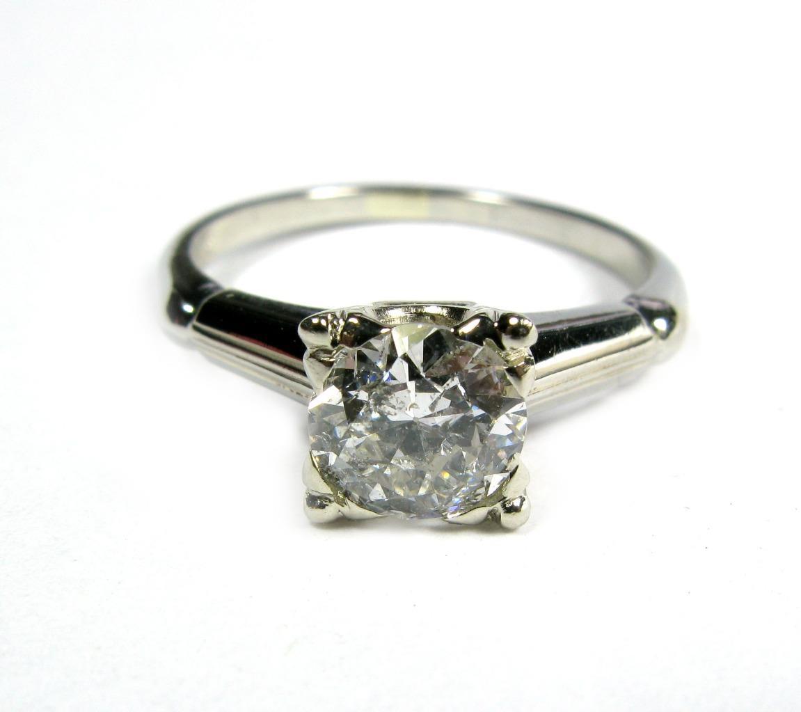 Solitare Engagement Diamond Ring 1CT European Cut Wedding Band 14K White Gold