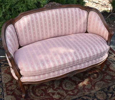 1920s French Louis XV Carved Mahogany small Love-seat Sofa  , spring seat