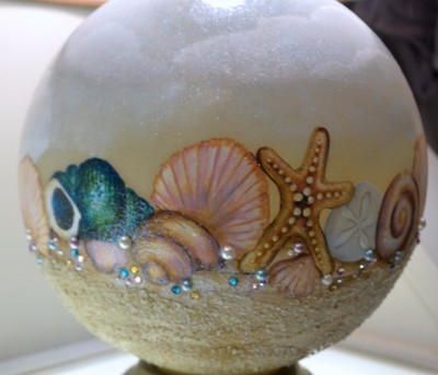 Fenton LAMP TABLE Cameo Satin BALL 21.5 IN SHORELINE SHELLS OOAK - FREEusaSHIP