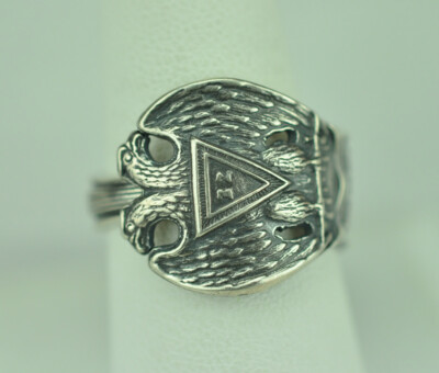 925 Sterling Silver Double Headed Eagle Freemason Masonic Scottish Rite Ring
