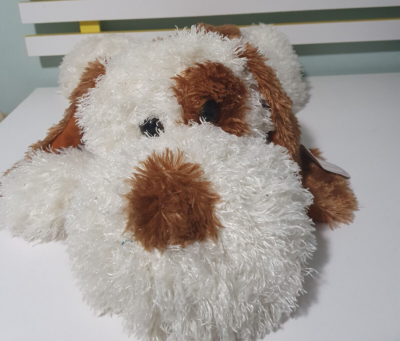 DOG PLUSH YOY BABY AAN 90S EARLY 2000S BROWN AND WHITE DOG TOY