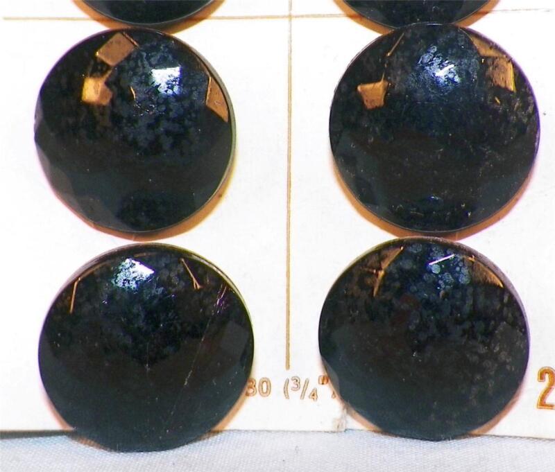 8 Vintage Black Glass Buttons Faceted Half Dome On Card Glaze Wear Le Chic