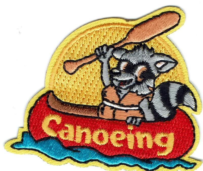 Girl Boy Cub CANOEING Raccoon  Patches Crests Badges SCOUT GUIDE canoe trip tour