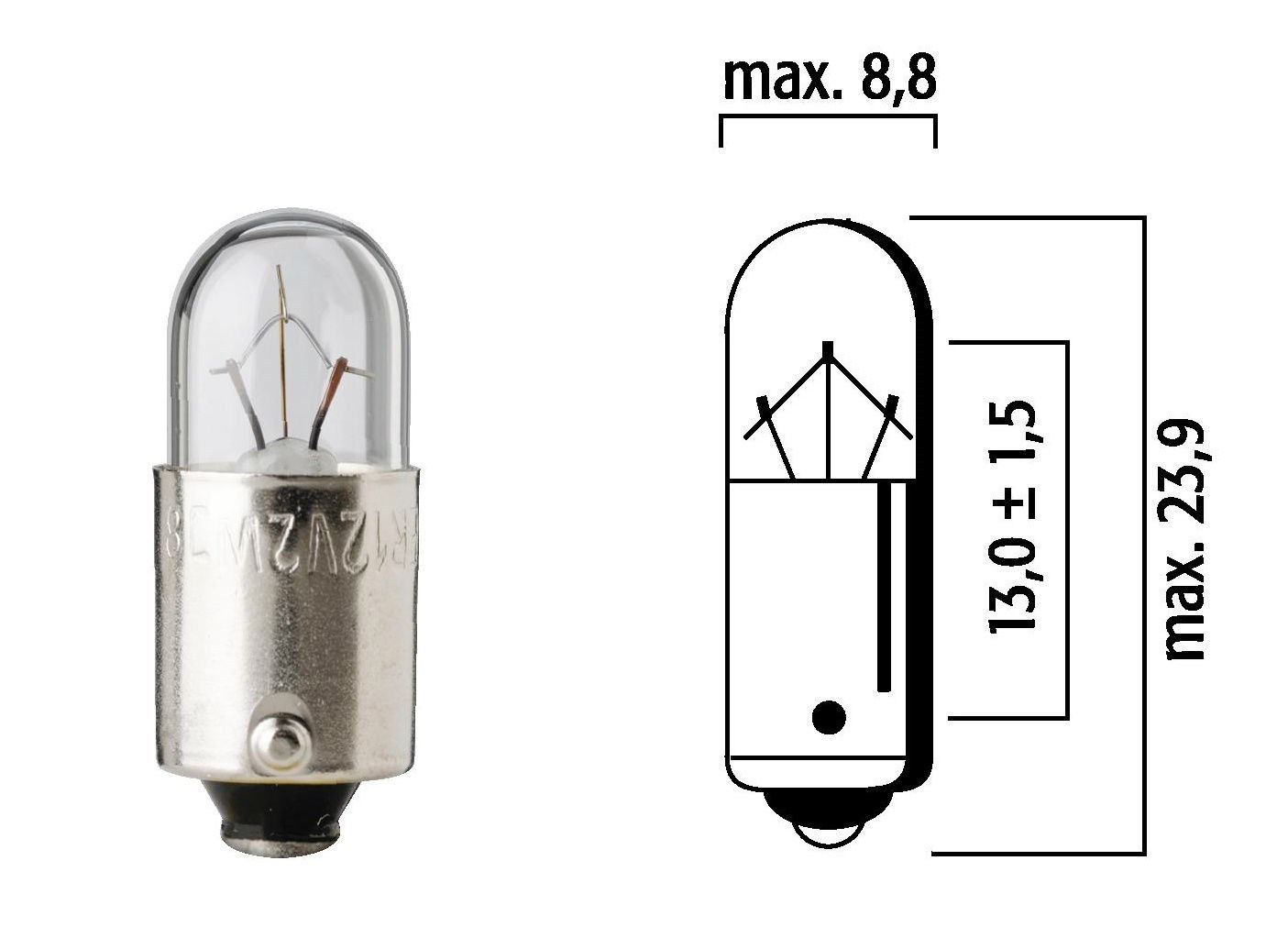 Ten Flosser 4038 12V 2W BA9S Mini Bulb - Replaces 53 and