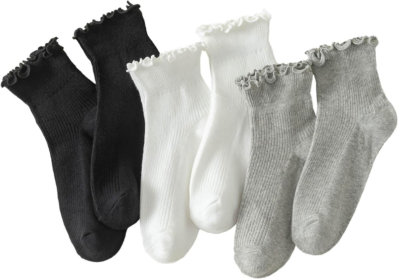 6 Pairs of Ruffle Socks Women, Cute Ruffle Ankle Socks  Size: 5-9
