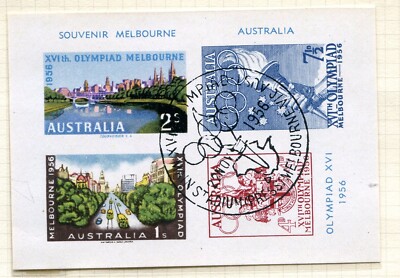 Australia 1956 Olympic Used Souvenir Sheet and Unused Postcard