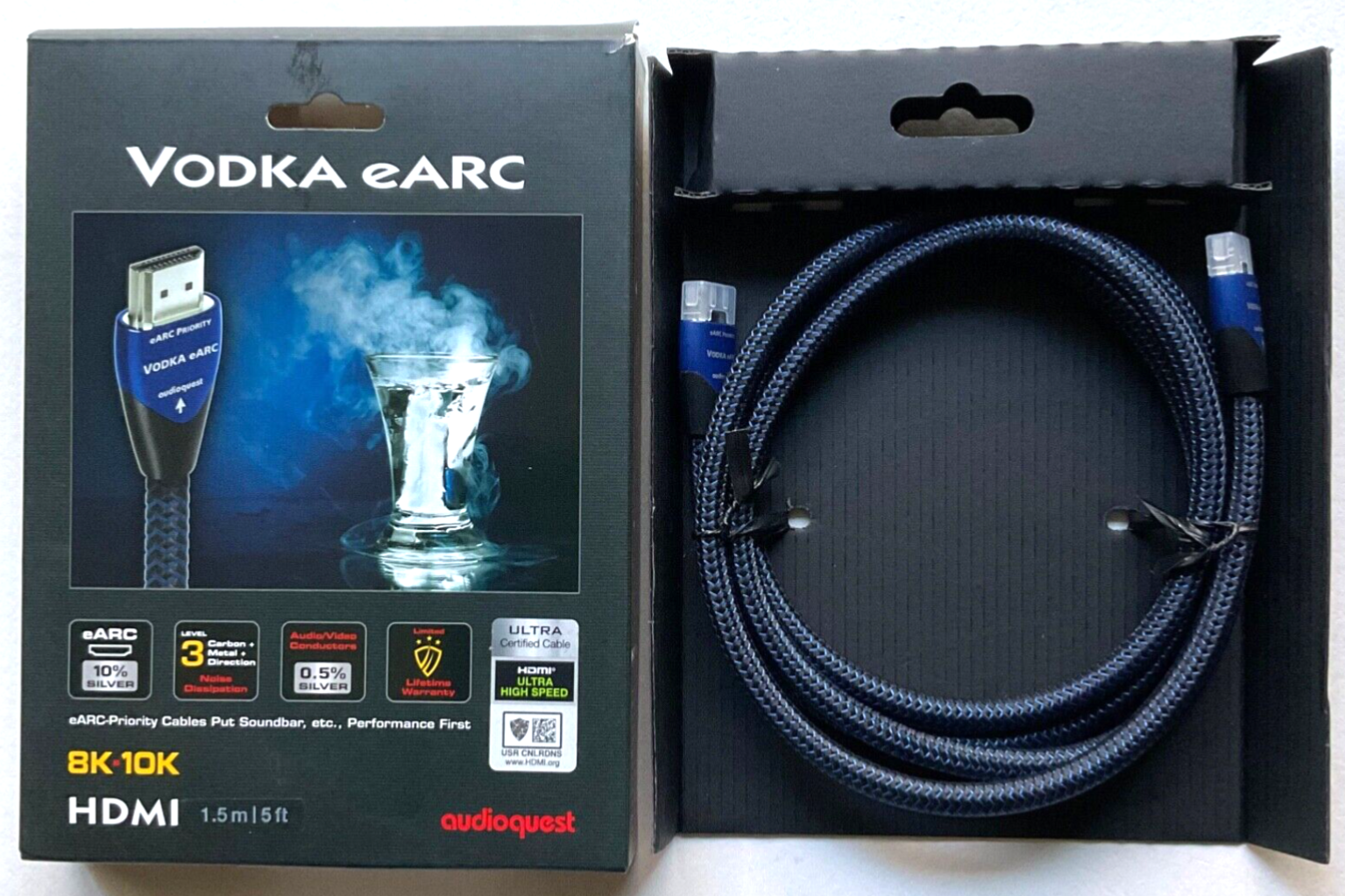 AudioQuest Vodka eARC HDMI - 1.5 Meter - New - Open Box - Authorized Dealer AudioQuest Vodka eARC HDMI - 1.5 Meter - New - Open Box - Authorized Dealer