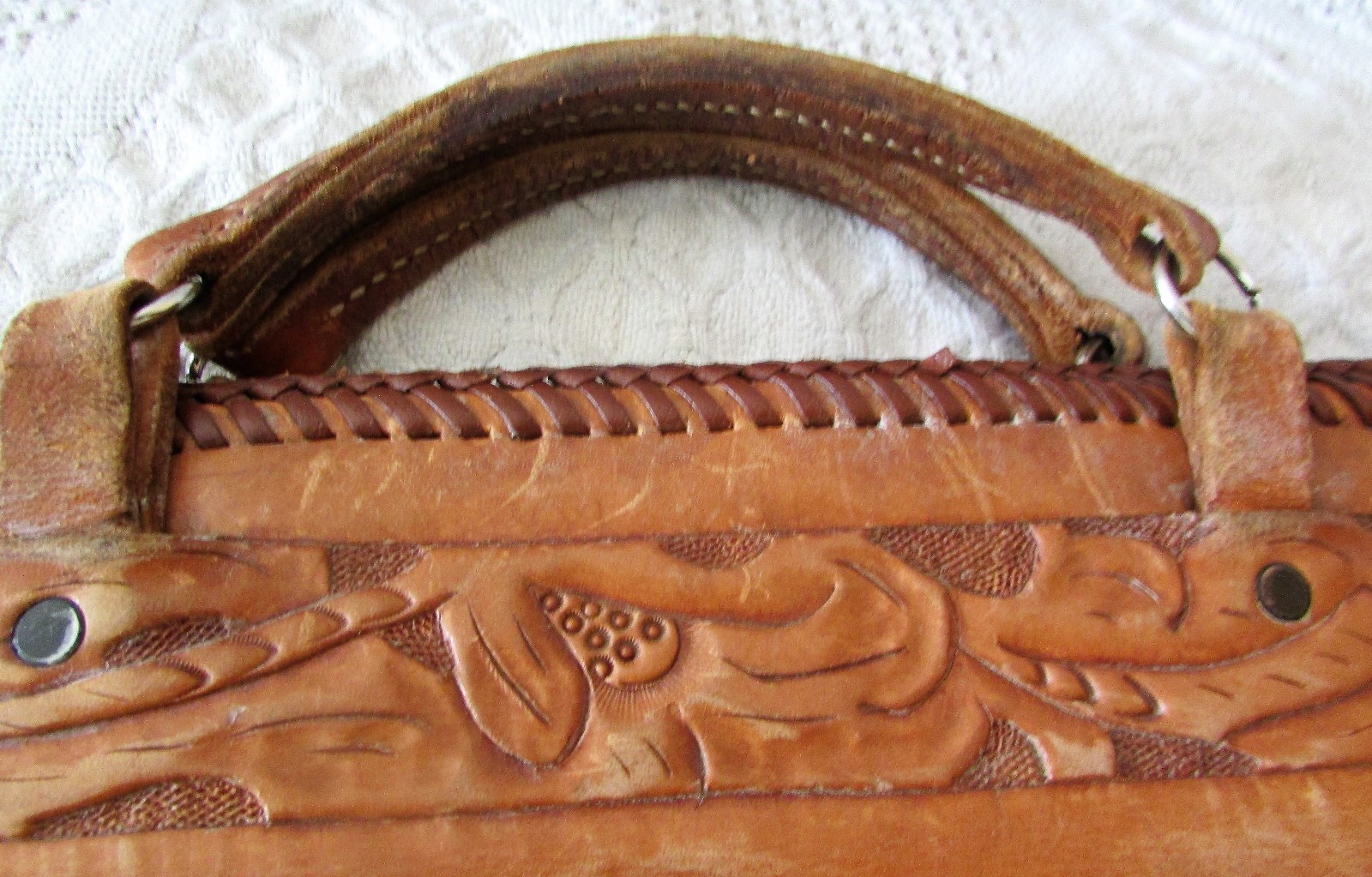 Vintage Hand Tooled Leather Satchel~Briefcase~Floral Design~Custom Made