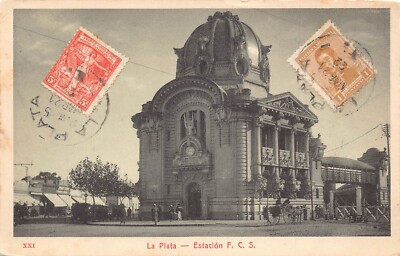 L127 Argentina 1922 La Plata Estaction FCS Train Station vintage postcard