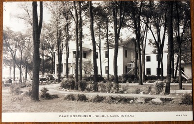 Lithograph Postcard UNP Main Building, Camp Kosciusko, Winona Lake, Indiana IN