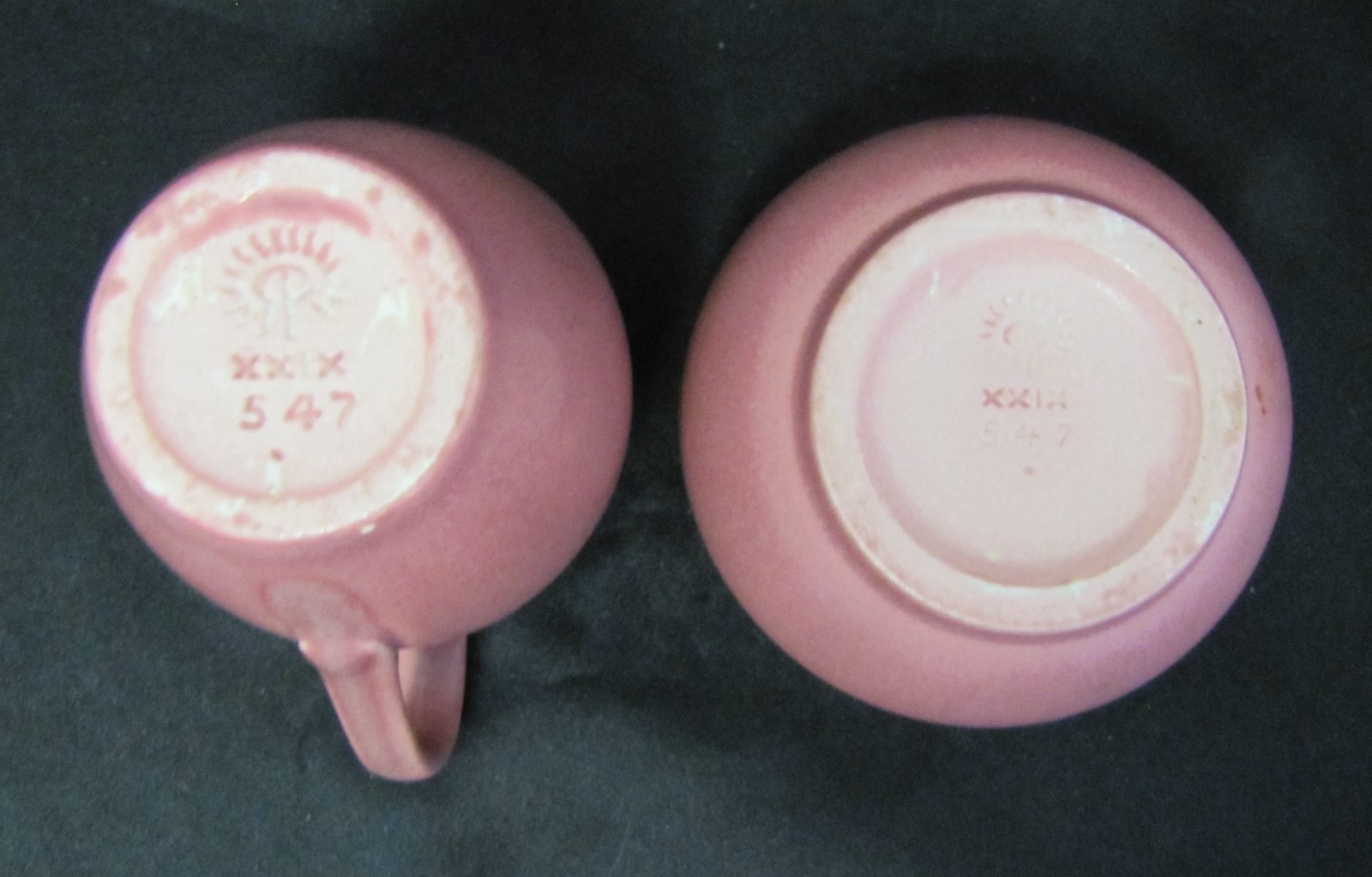 VHTF Vtg 1929 Rookwood Mini Cream & Sugar Set  547 Matte Pink/Rose VHTF EUC