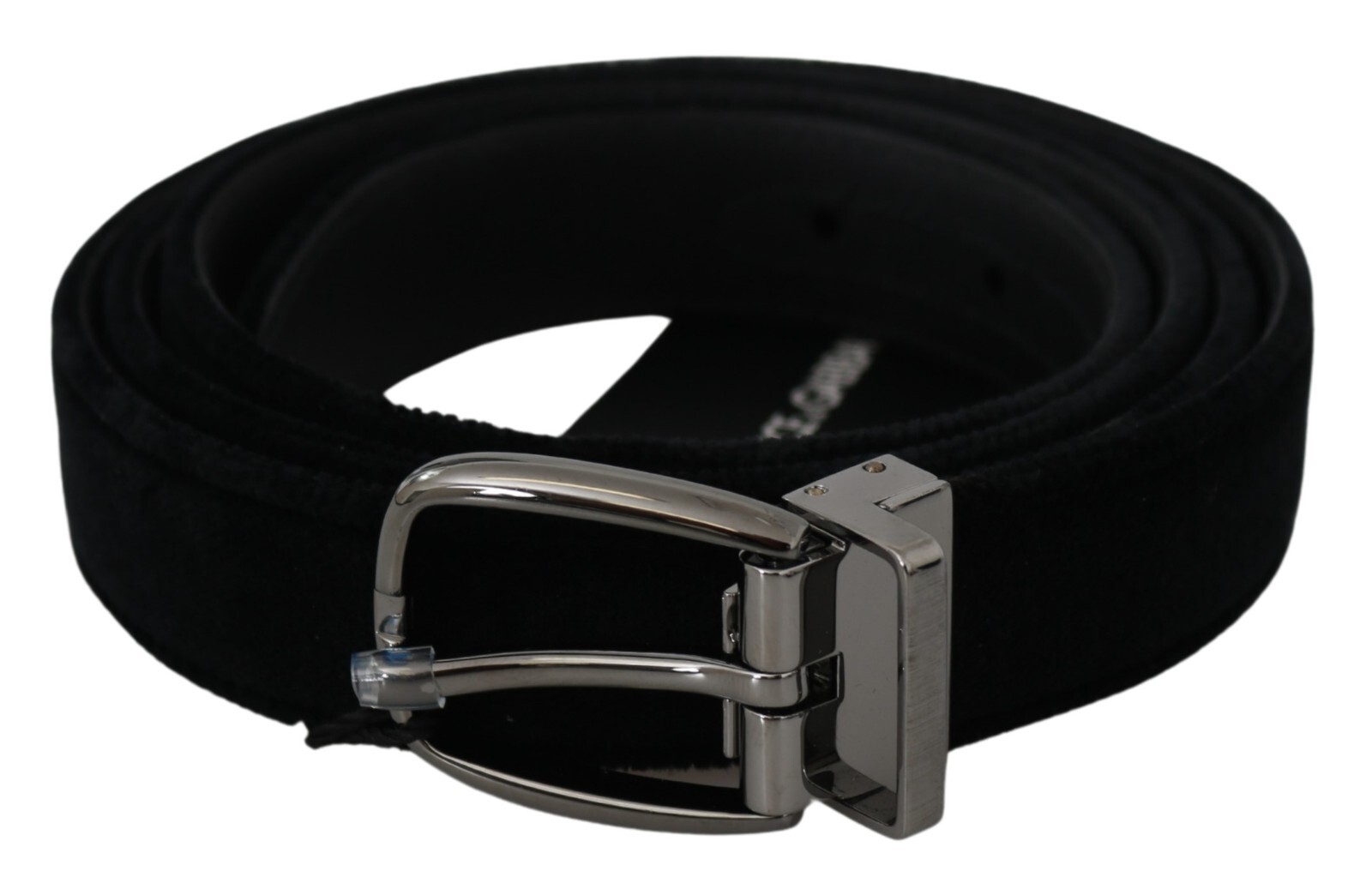 Pre-owned Dolce & Gabbana Belt Black Velvet Silver Tone Metal Buckle Mens S. 115cm / 46in