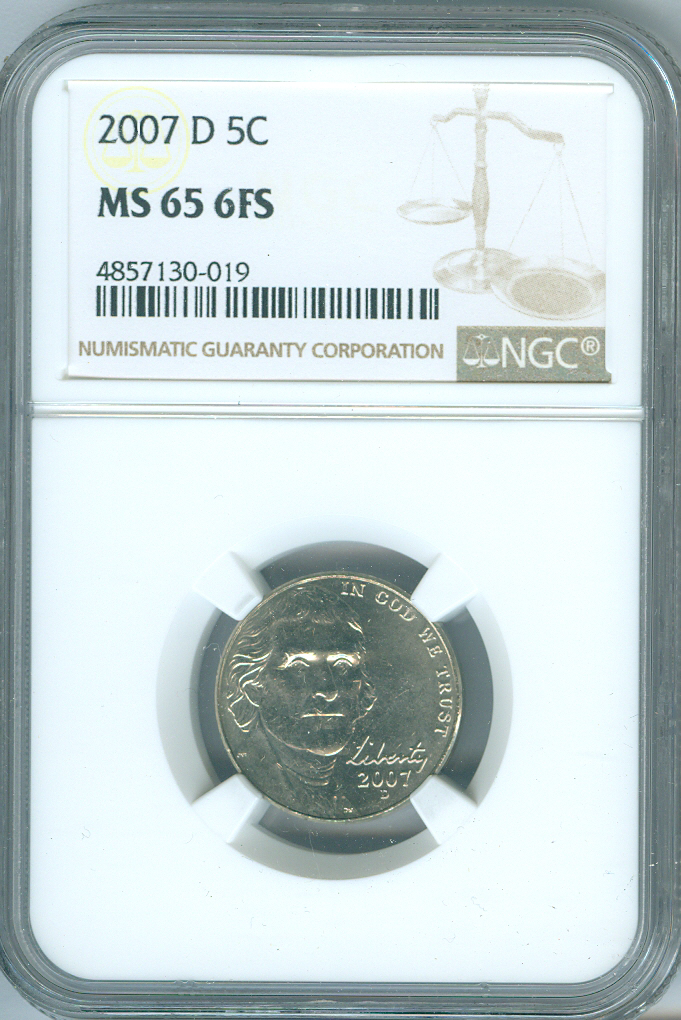 2007 D Jefferson Nickel 5C NGC MS65 FS Quality