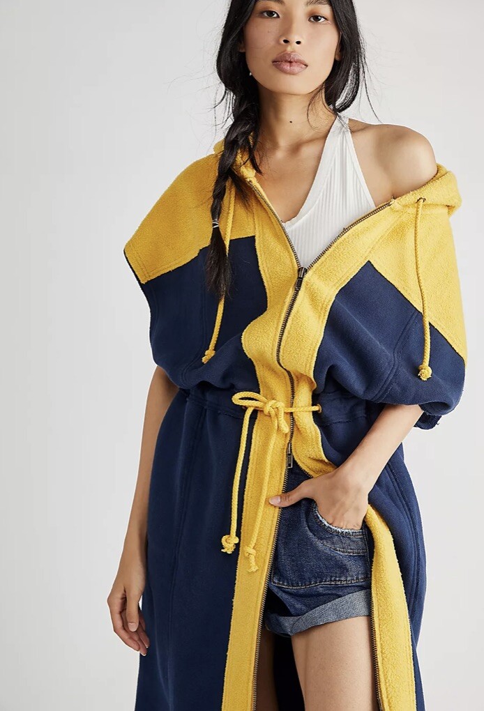 Free People Cool Cool Макси-жилет Толстовка на молнии с капюшоном We The Free Navy Gold XL NWT