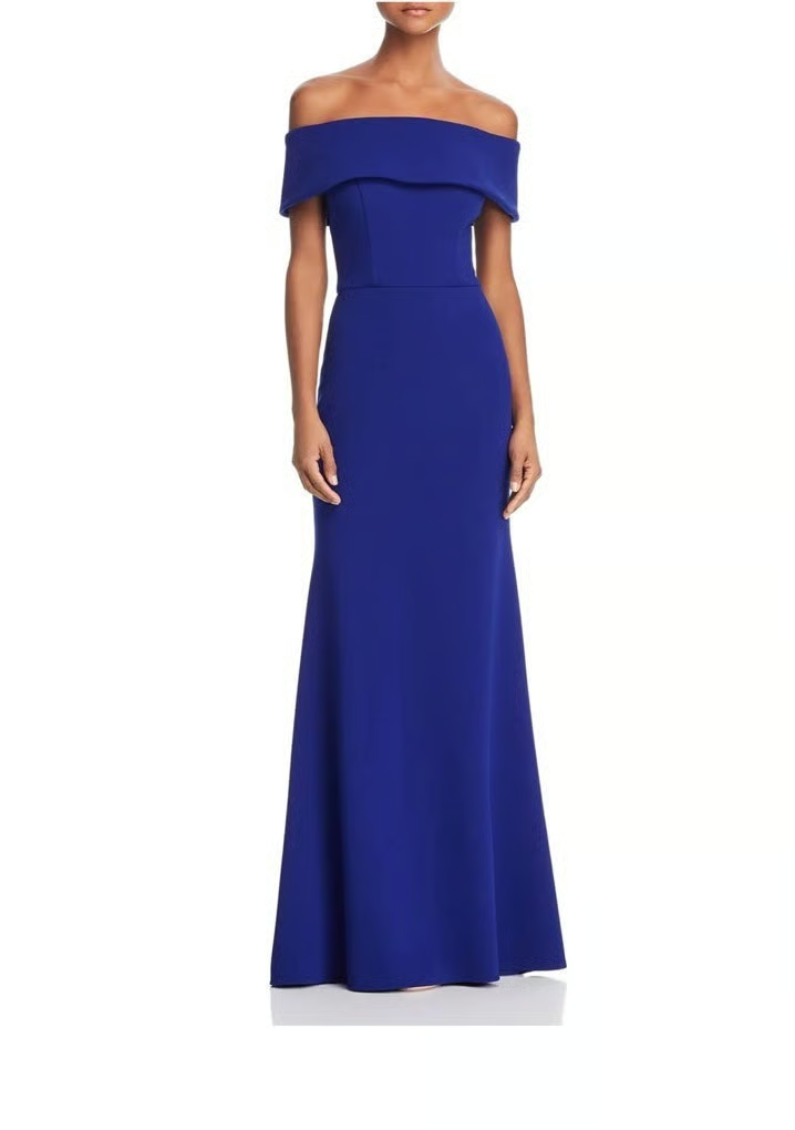 AQUA Off-the-Shoulder Scuba Crepe Gown Women's 2 Marine Back Zip Closure S/S - Picture 1 of 20