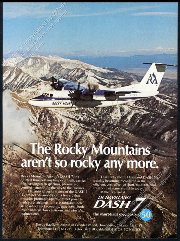 1978 Rocky Mountain Airways De Havilland DASH 7 plane photo vintage print ad