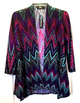 TRAVEL ELEMENTS sz S Colorful Open Front Top Tunic Cardigan Sweater Jacket Cover