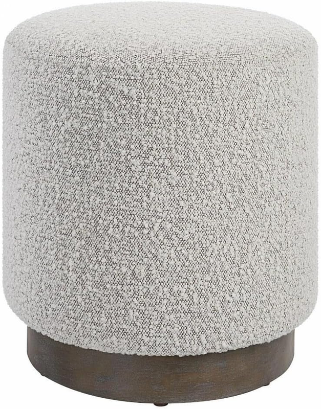 Avila Gray and White Fabric Ottoman with Wooden Base